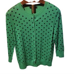 Ellen Tracy Kelly Green & Navy Polka Dot Cardigan Sweater Size Large